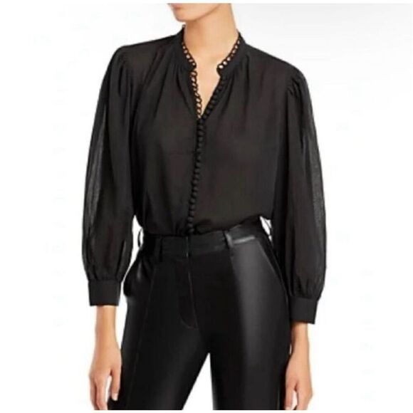 Anthropologie We are Sundays Cora Blouse Black Cotton Long Balloon Sleeve Size X - Picture 2 of 9